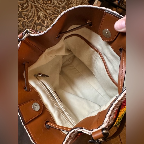 Lauren Ralph Lauren Crochet Straw Debby Drawstring Colorful Crossbody Bucket Bag - Picture 6 of 12